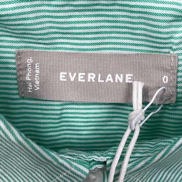 Everlane Relaxed Striped Button Down Shirt 0‎ Green Cotton Classic Normcore Boxy - Picture 4 of 8